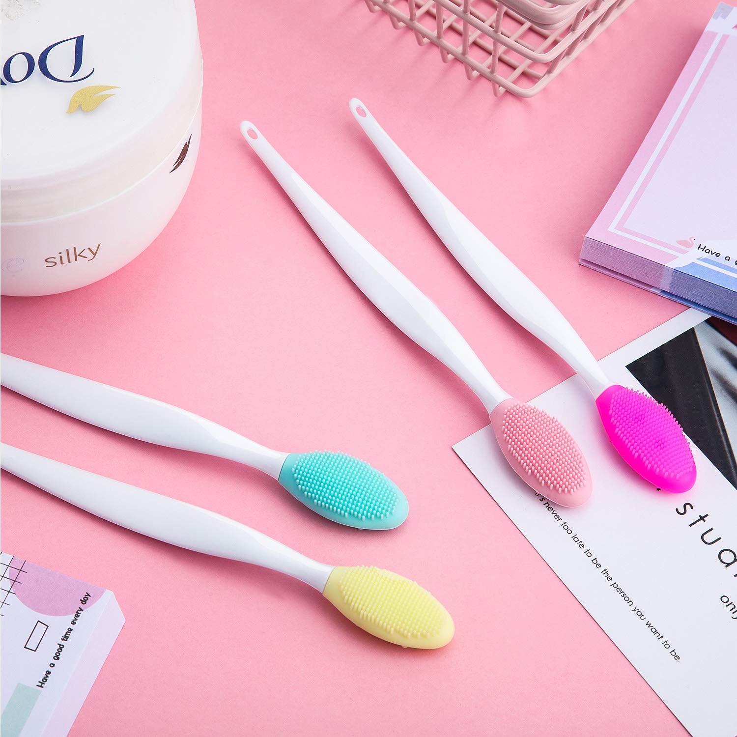 Silicone Lip Brush Tool Double Sided Soft lip Brush Wash Face Brush Scrub Clean Exfoliating Facial Lip Brush