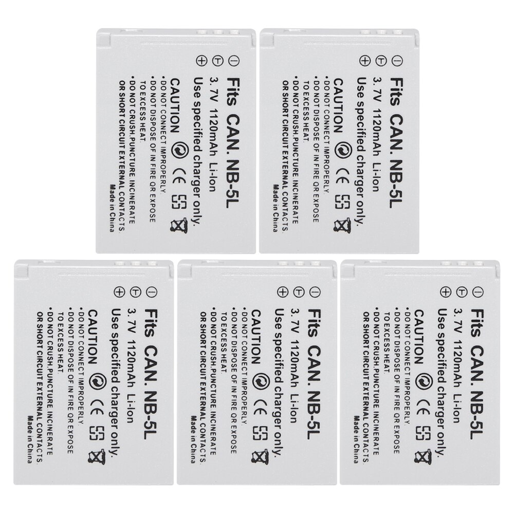 Original Aopuly NB-5L NB5L NB 5L Battery for Canon 90is 800 800is 850 850is 900 900is SD900 SX200 SD700IS SX230 SD800 IS: 5Batteries