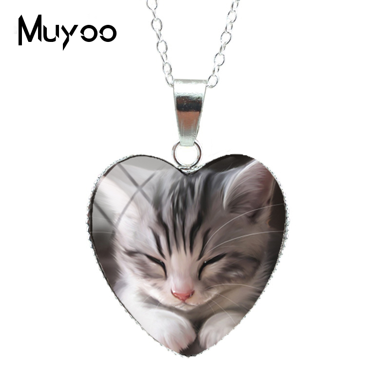 Lovely Cute Kitten Baby Little Cats Sweet Patterns Heart Pendants Cute Kittens Jewelry Chains NecklaceHZ3