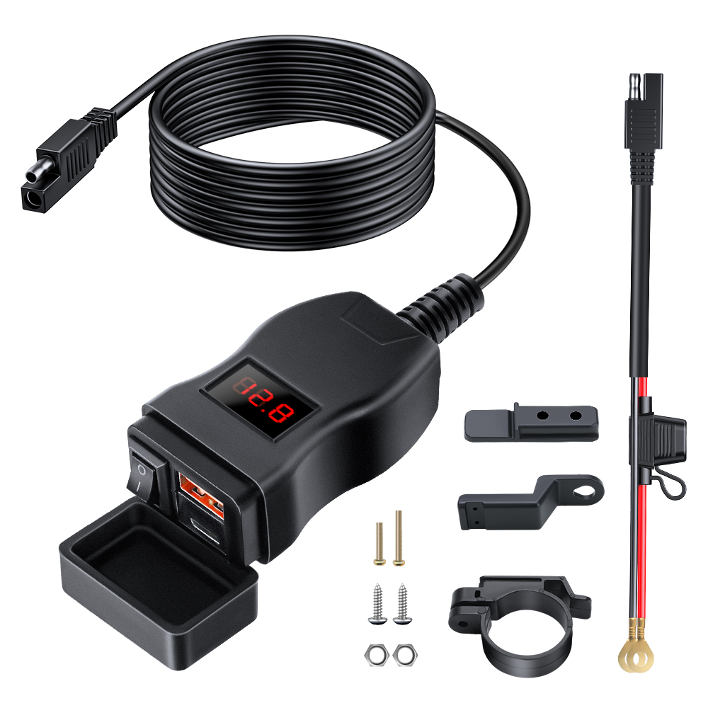 Extractme QC3.0 Motorcycle USB Charger 12V Waterproof Socket Handlebar Cell Quick Charger Adapter with Voltmeter Motor Accessory
