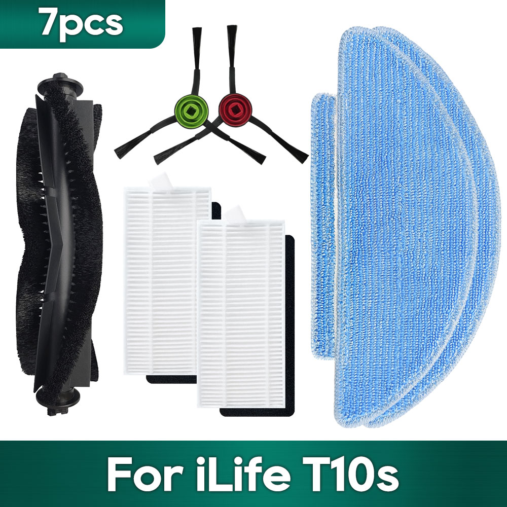 Compatible For iLife T10s Robot Vacuums Replacement Spare Parts Accessories Main Side Brush Hepa Filter Mop Cloth Wipe Dust Bag: Dark Khaki