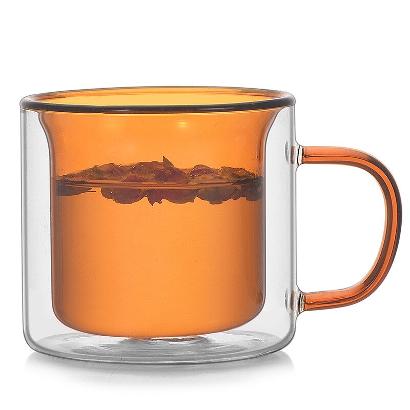 Vaso de agua de vidrio de borosilicato, vaso de agua de doble capa , taza de café Retro multicolor con Mango/200ml: Naranja / 101-200 ml
