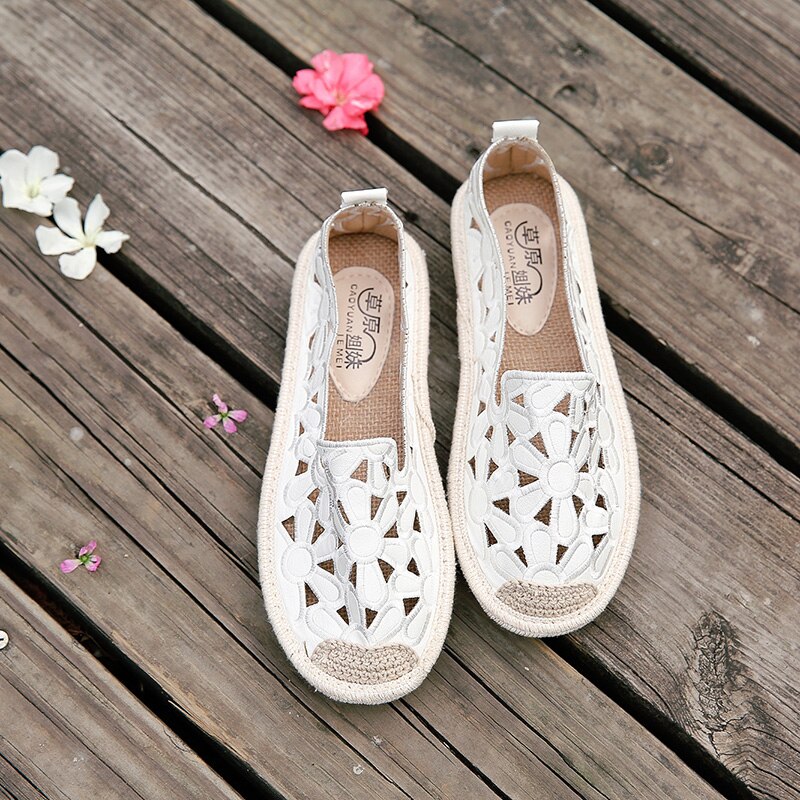 Holle Visser Vrouwelijke Schoenen vrouwen Flats Canvas Schoenen Lente Zomer Vrouwen Schoenen Uitgesneden Canvas Ondiepe Slip Op Casual