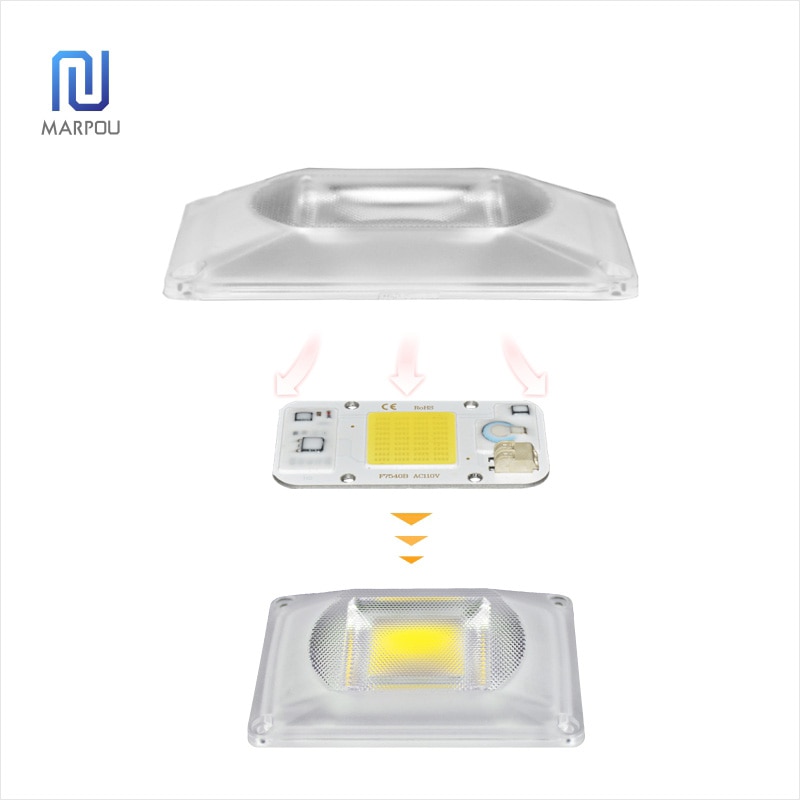 Chip de lámpara LED COB Reflector de lente LED, 50W, 220V, IC inteligente, bricolaje, 90 grados, soporte fijo para Reflector LED, necesita disipador térmico