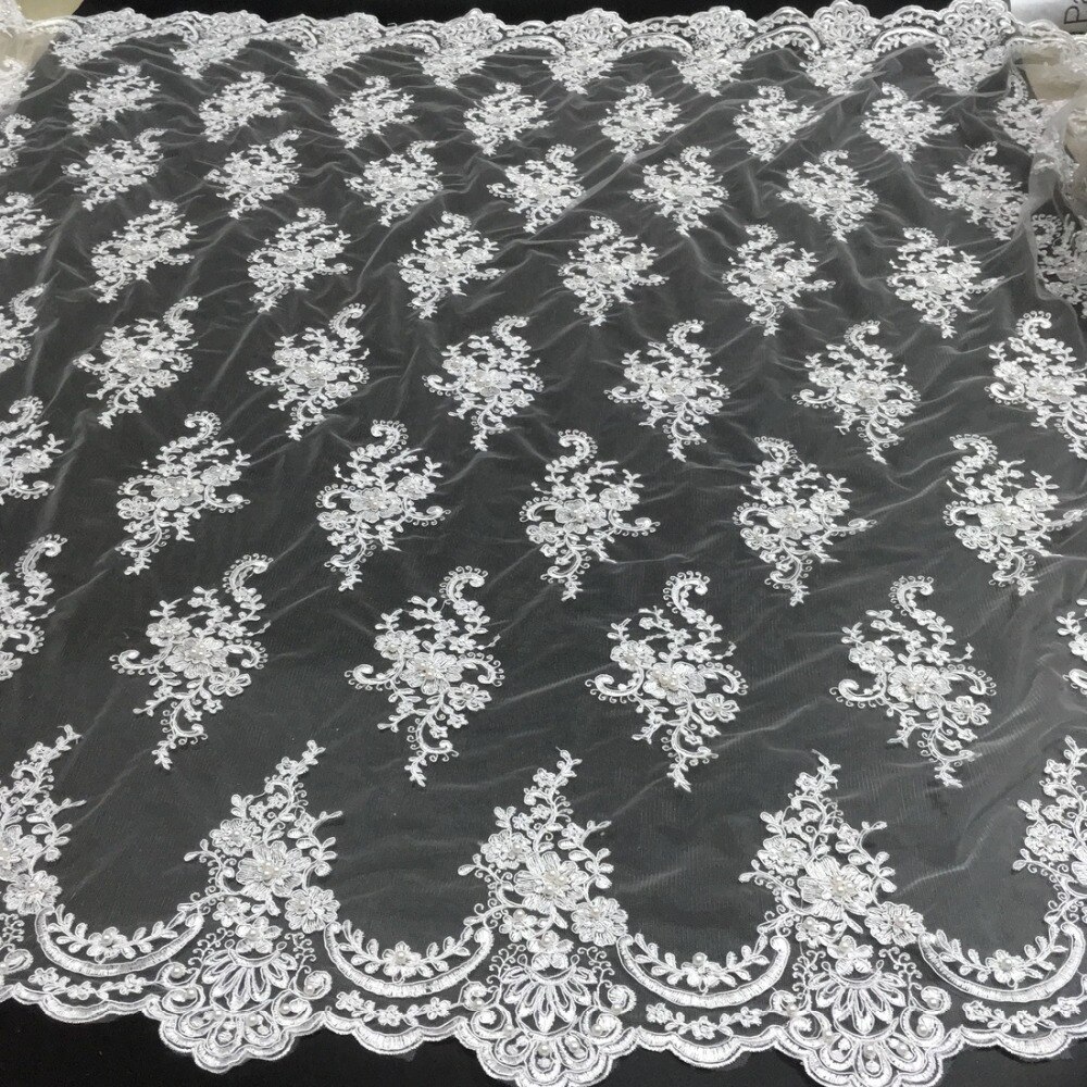 Brude fransk blonder stof beaded afrikansk tyl blonder stof 1 yard pr. part netto blonder stof til brudekjole hvid  sw006