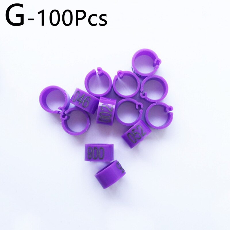 No.001 ~ 100 Vogels Voeten Clip Ringen Binnendiameter 8Mm Breedte 5Mm 100Pcs Plastic Ring Duif Duif kwartel Voet Ring Dier Carrier: G