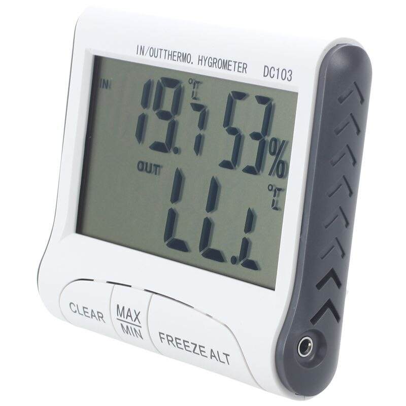 LCD Digital Thermometer Hygrometer Moisture Meter And Wired Temperature With External Sensor White