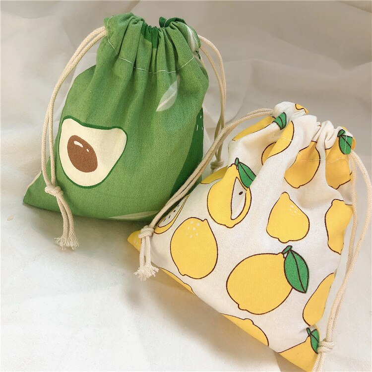 Portable Women Drawstring Bags Handmade Cotton Linen Ladies Storage Package Bag Avocado Small Travel Cloth Pouch