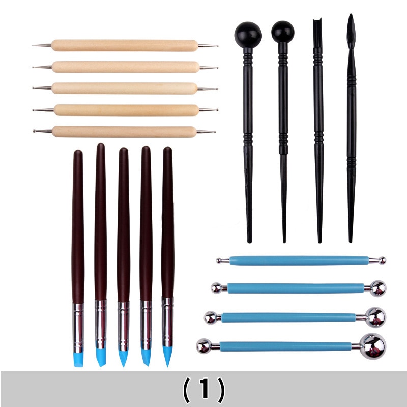 1Set Wood Handle Pottery Set Pottery Tools Smoothing Polymer Shapers Rock Painting Kit Wax Carving Sculpt Pottery Clay
