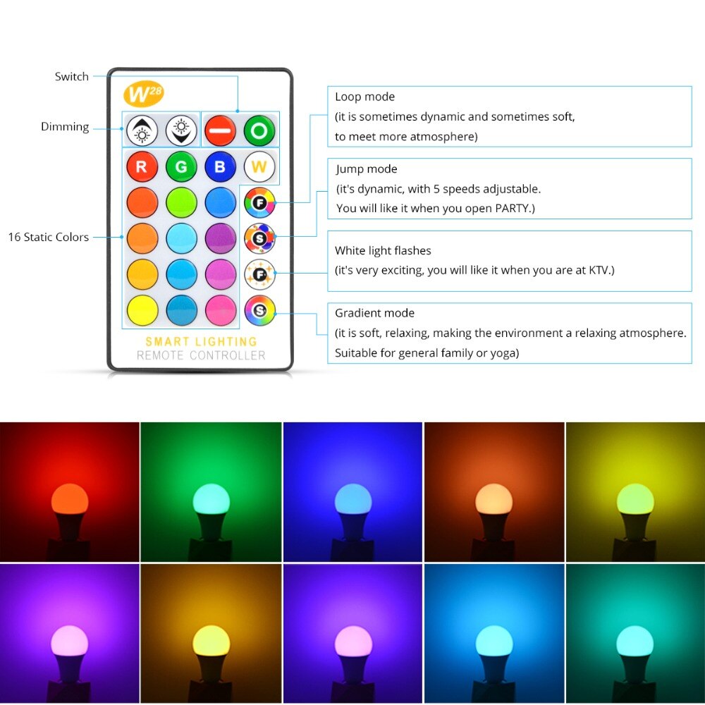 Smart Light Bulb E27 LED Bulb Light Dimmable Bluetooth 4.0 APP Neon Dream Color Wireless Magic Music Control Light AC85-265V