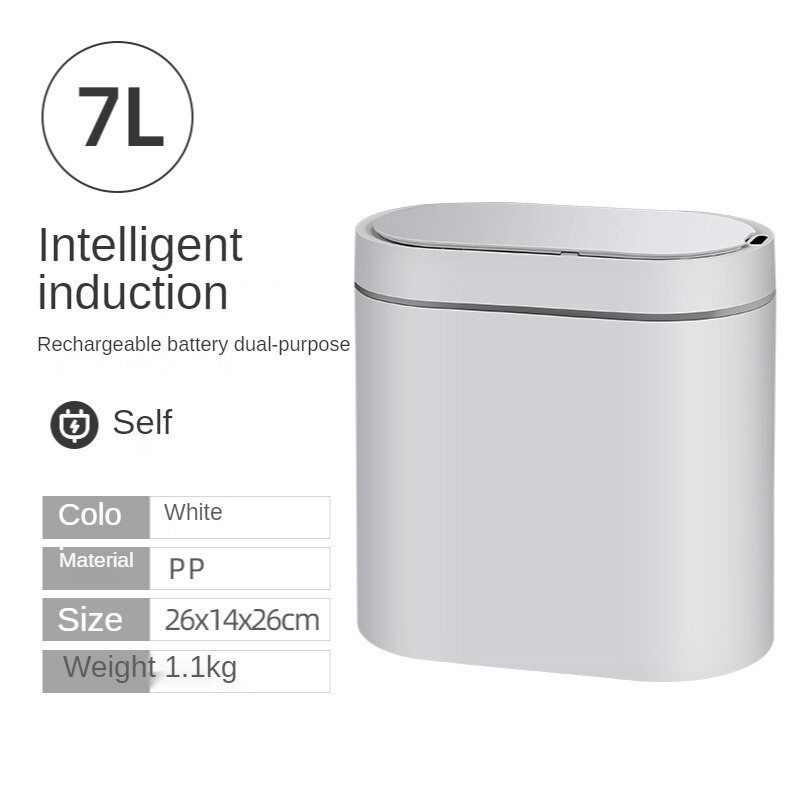 Trash Can Smart Sensor Electronic Automatic 7L/8L Garbage Bin Household Bathroom Toilet Waterproof Narrow Seam Kitchen Trash Bin: Charging White 7L