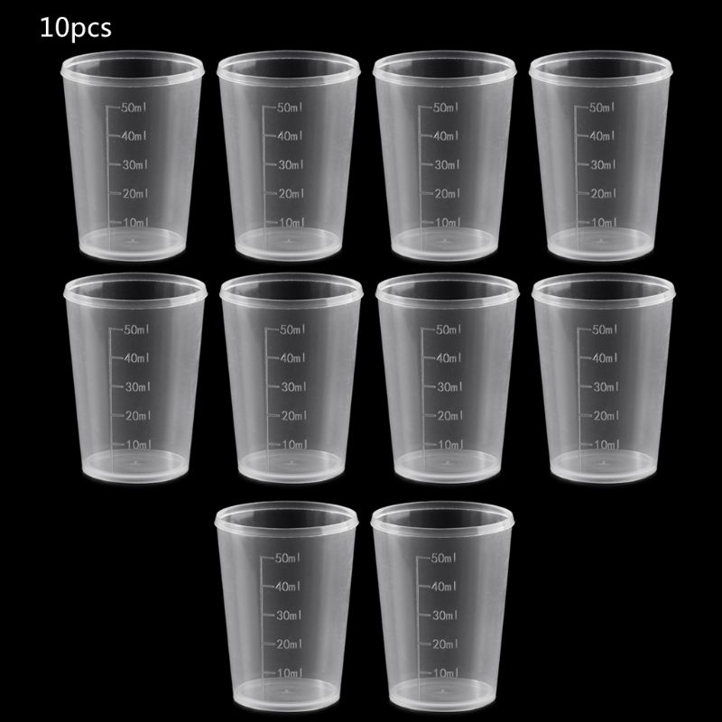 10Pcs 50Ml Plastic Laboratorium Fles Lab Test Meten Container Cups Met Cap Plastic Liquid Maatbekers
