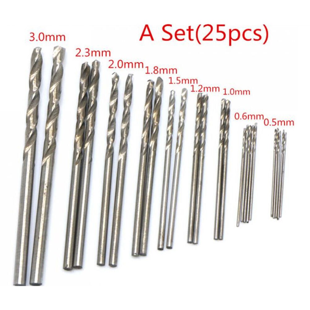 25pcs/set Micro Drill Bits Set 0.5mm~3mm (0.019"~0.118") For PCB Crafts& Jewelry High speed steel small drill