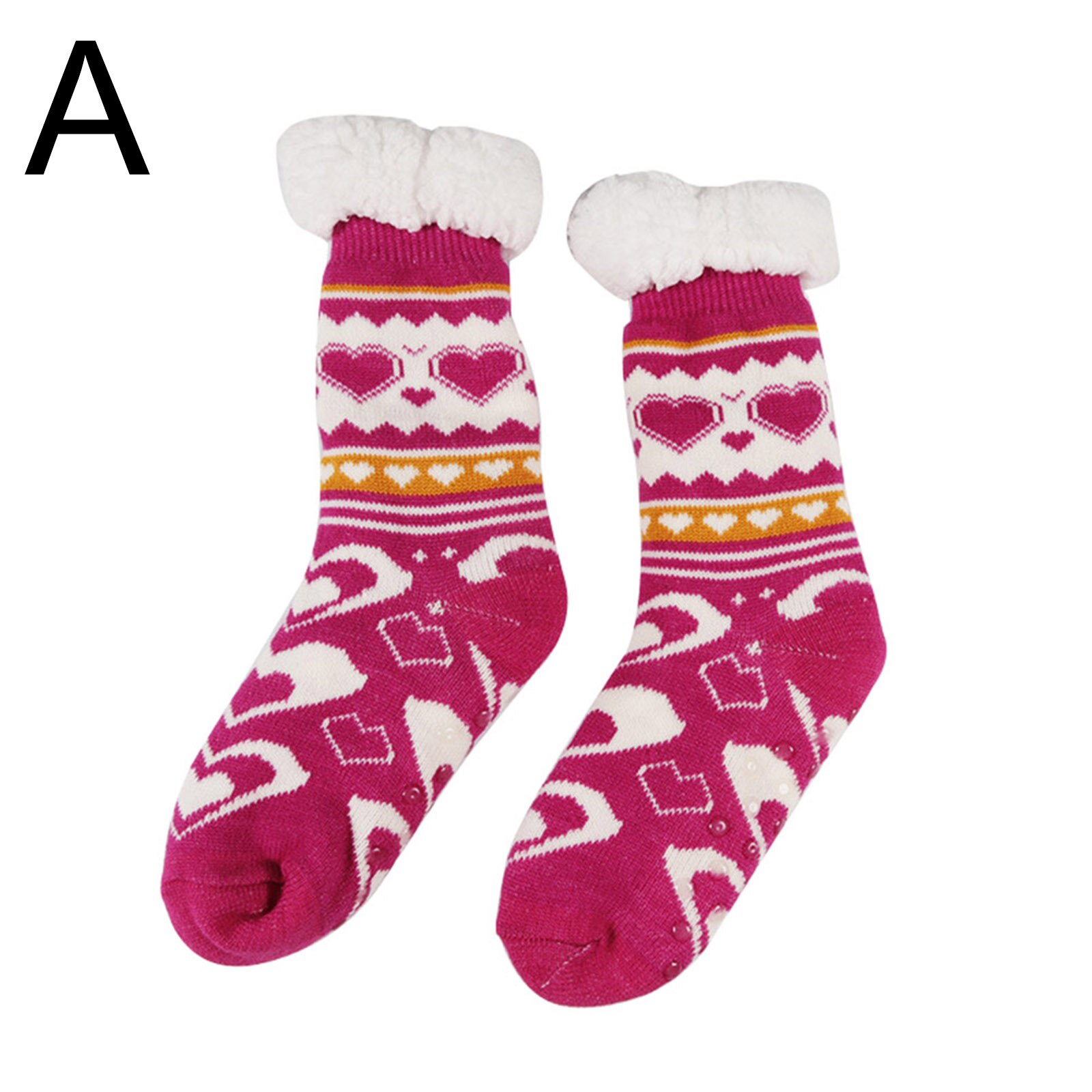 Warm Fleece Lined Winter Soft Slipper Socks Christmas With Non Slip for Men Women: rose red