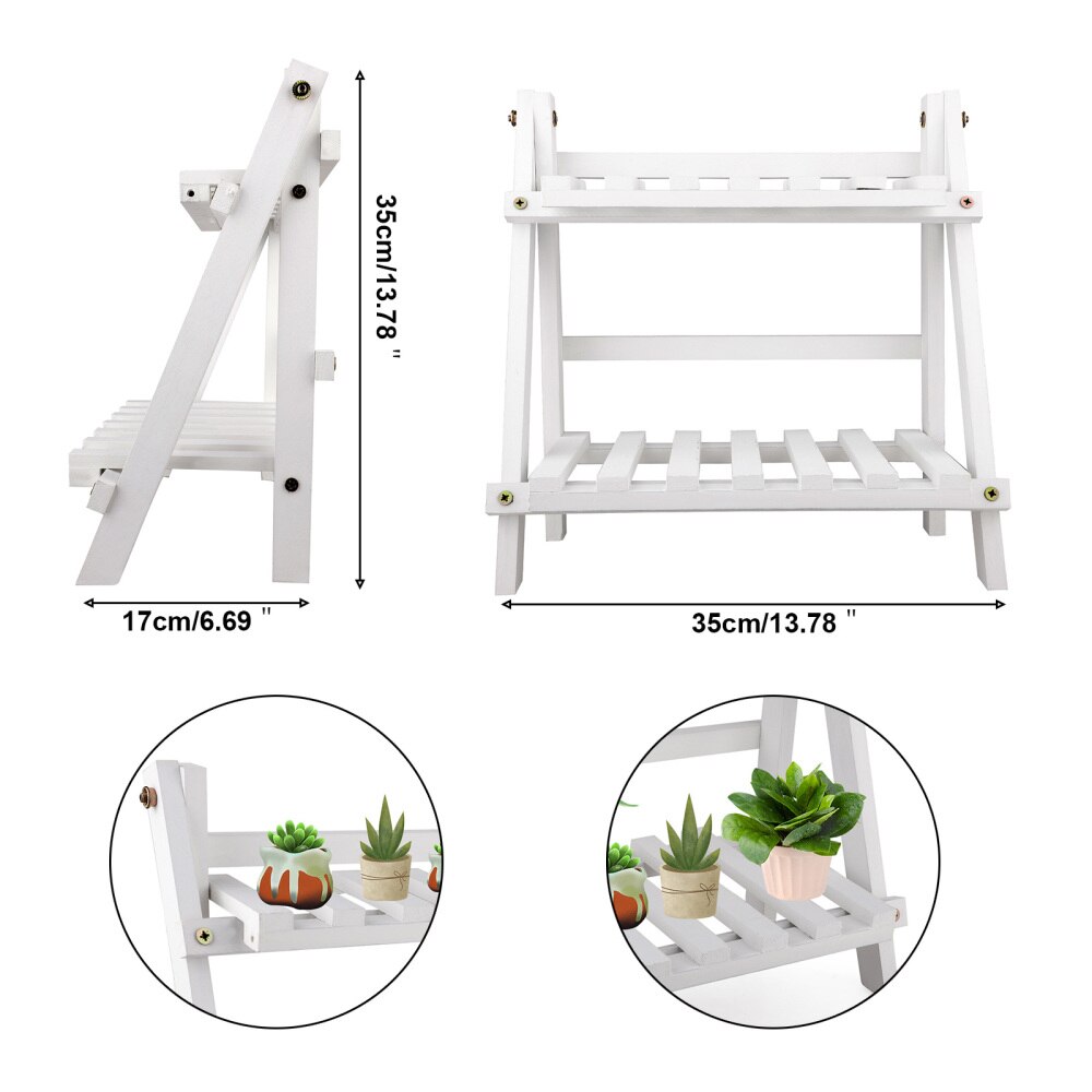 2-Tier Wooden Plant Stand Flower Pot Display Rack Stand Shelf Multifunction Storage Bonsai Holder Rack For Home Outdoor Patio