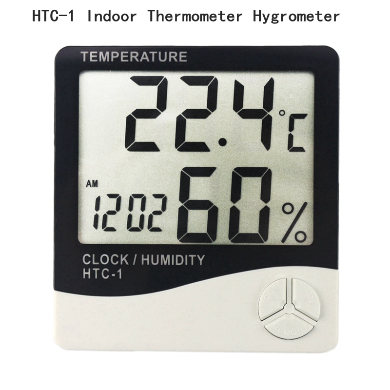 Digitalt termometer hygrometer indendørs udendørstemperatur fugtighedsmåler display sensor sonde vejrstation med lcd display: Htc -1 indendørs