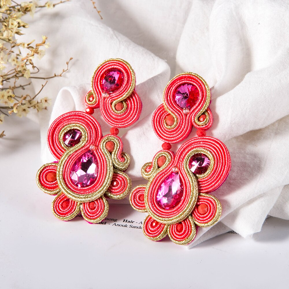 KPACTA Neue Ethnische Stil Leder Ohrringe Modeschmuck Frauen Soutache handgefertigt Weben Großen Hängenden Ohrring