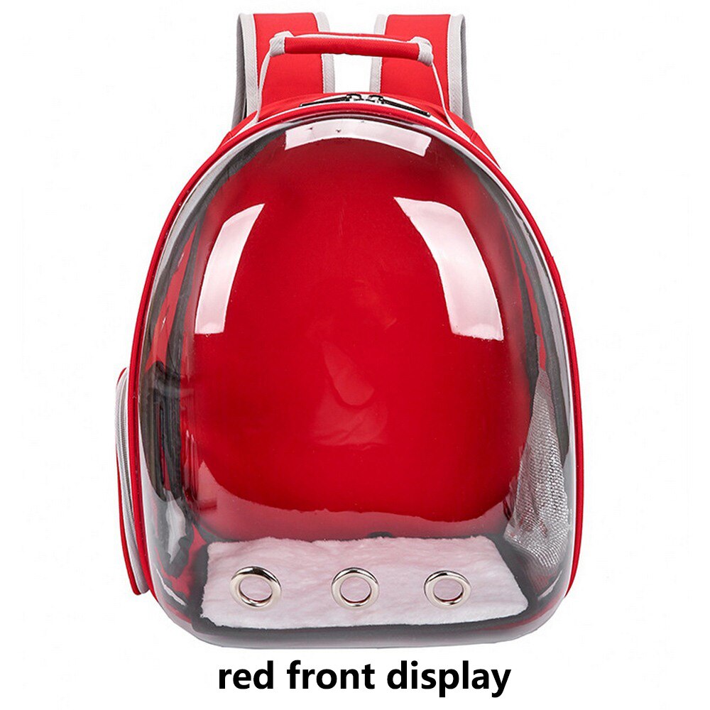 Portable Full Transparent Pet Backpack Three Holes Breathable Dog Cat Outdoor Travel Packbag Zipper Mesh Pet Out Bag: Red