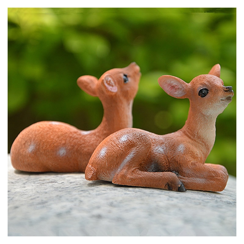 Mini Resin Cute Deer Bonsai Decoration Animal Statue Small Sika Deer Sculpture Home Office Desk Decorative Ornament Toy