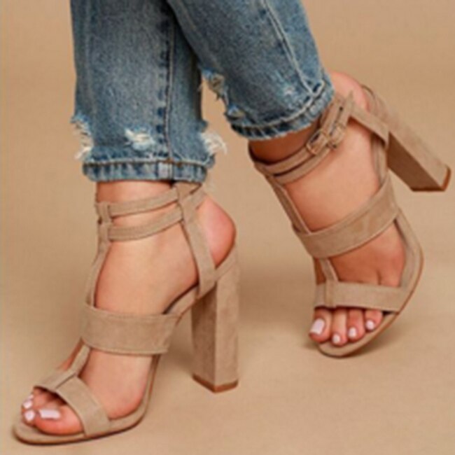 Parkside Wind Wildleder Leder Mädchen Sandalen Marine Ferse Party hoch Fersen Schnalle Schuhe Frau khaki Sandalen Knöchel Gurt Fersen 10,5 cm: Beige / 6