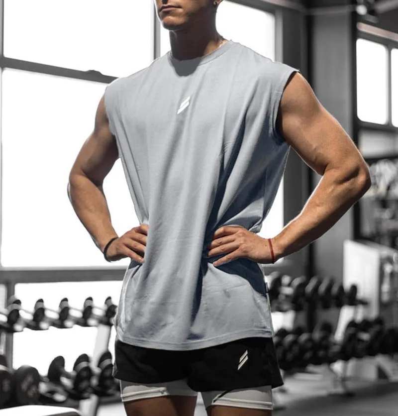 Sommer fitness sport tanktop herre åndbar løs mesh trænings-t-shirt uden ærmer hurtigttørrende vest herre fitnesstøj: S / Himmelblå