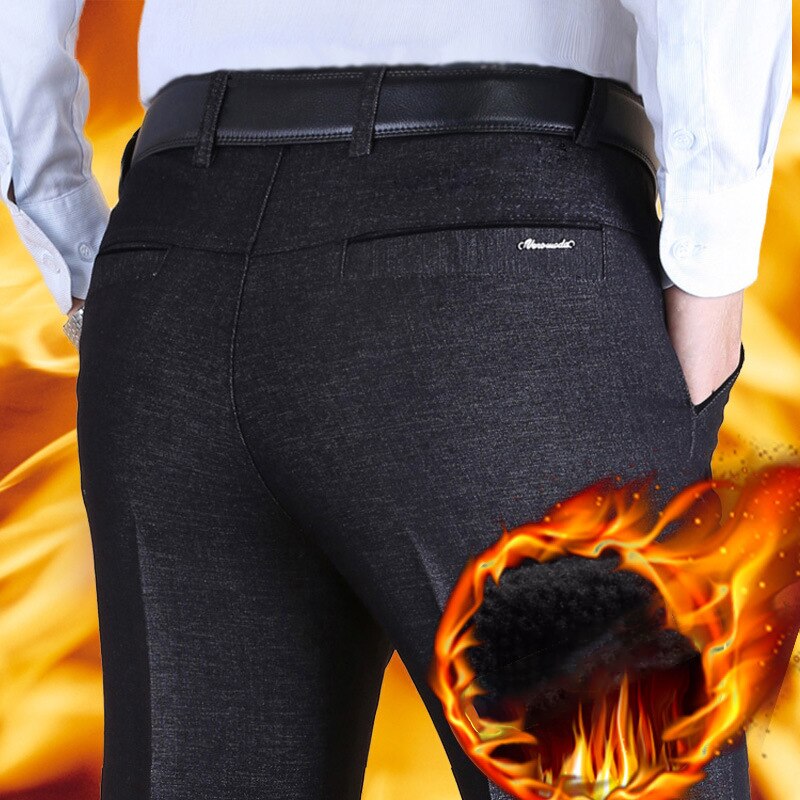 Thoshine Mannen Winter Dikke Fleece Pak Broek Formele Zakelijke Broek Male Smart Casual Jurk Broek Lange Plus Size: Black / 35