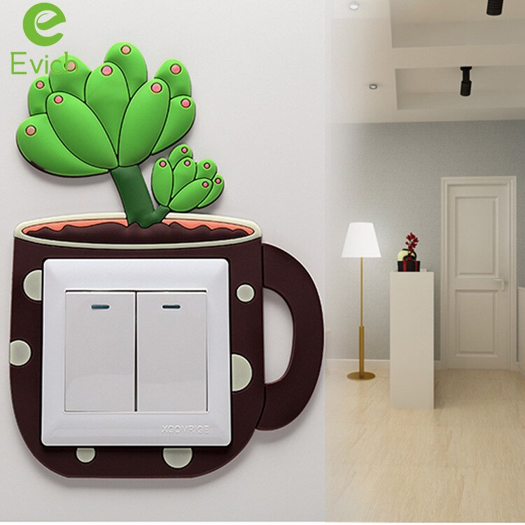 EVICH-pegatinas decorativas para calcomanías luminosas para interruptores, pegatinas de pared, funda protectora para enchufe, cubierta creativa para interruptor de Cactus JK130