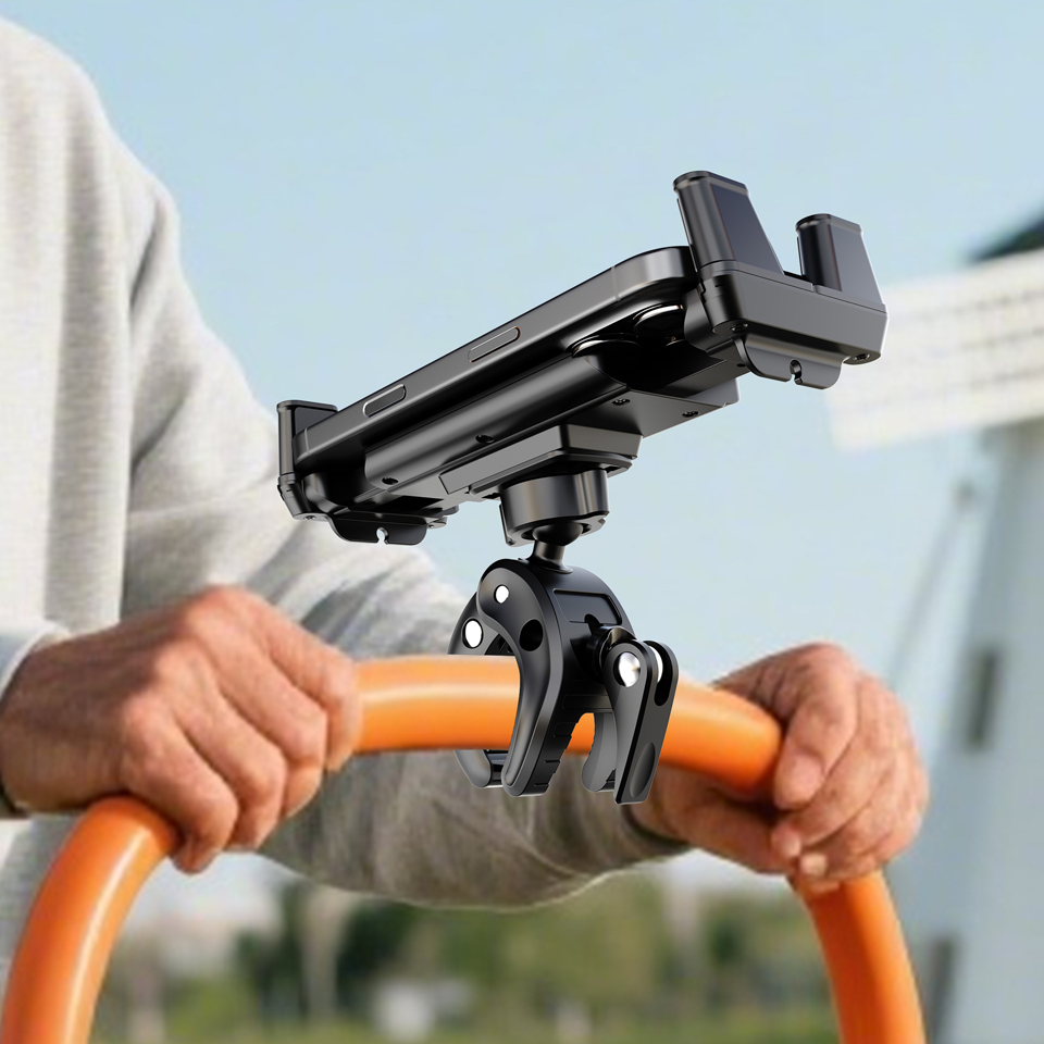 OUTMIX Verstelbare Tablet Telefoon Standhouder voor Loopband/Spinfiets/Kinderwagen/Rolstoel/Golfkar/Muziekstandaard/Staande fiets