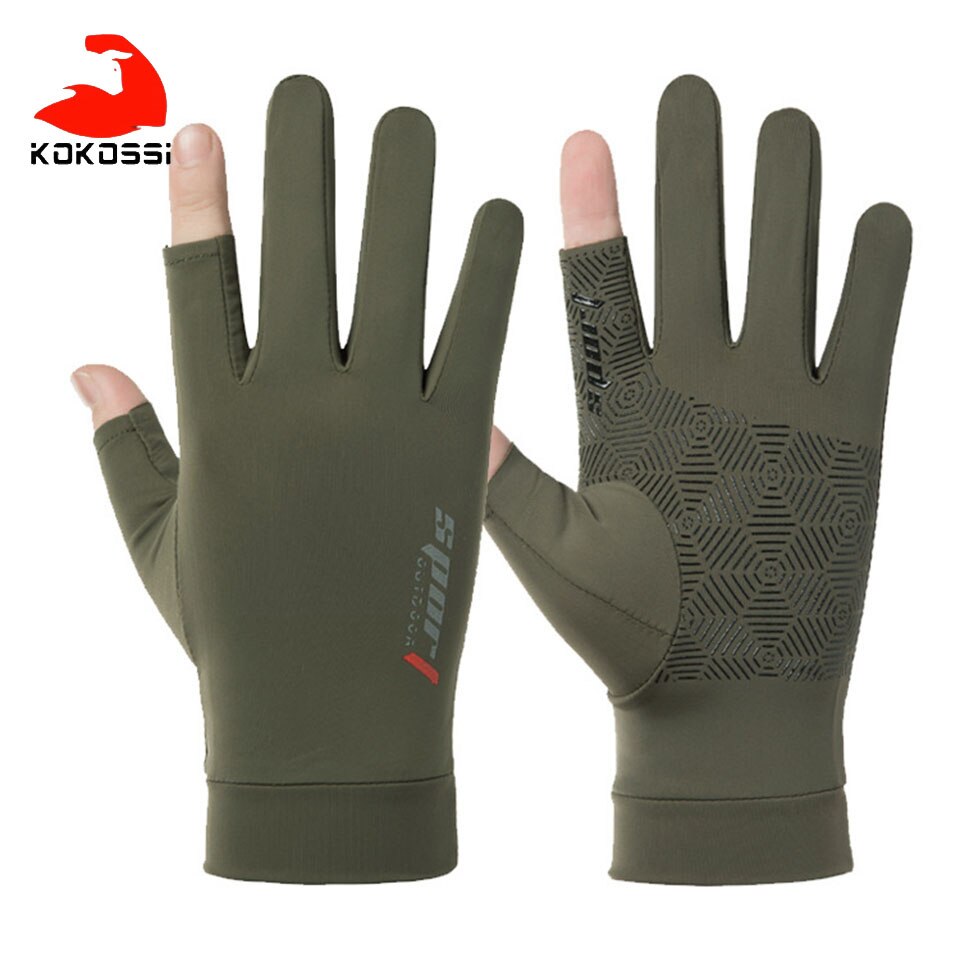 KoKossi Frühling Sommer strecken Eis Seide Handschuhe Kühlen Atmungs Leichte Weiche Komfortable Nicht-rutsch Verschleiß-Besteändig Angeln Handschuh: B Grün