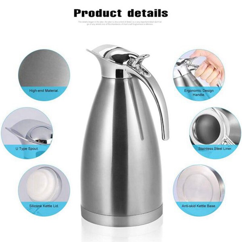 Stainless Steel Coffee Insulation Pot Carafe/Double Walled Vacuum Insulation Pot 1.5 Liters (Silver)