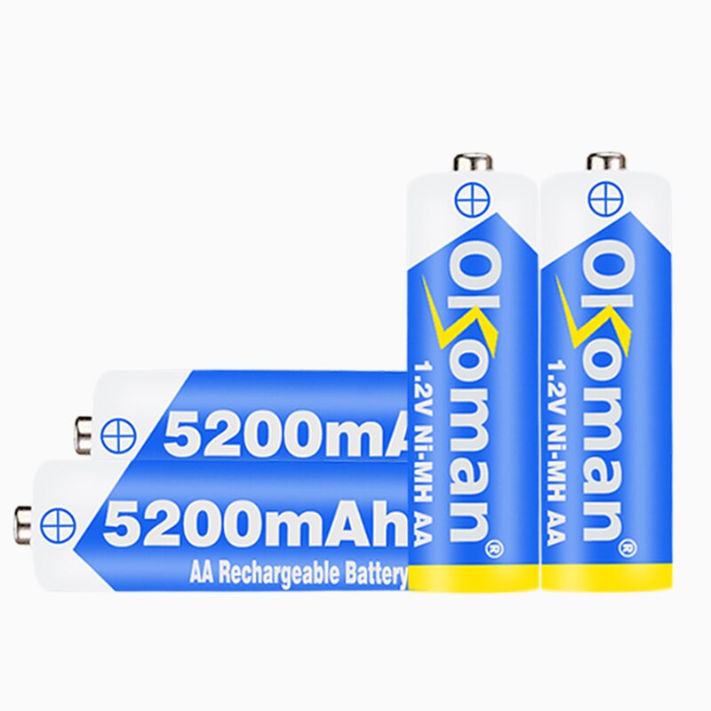 100% Brand 1.2V Aa 5200Mah Ni Mh Vooraf Opgeladen Ni-Mh Batterijen Aa Oplaadbare Voor Speelgoed Camera microfoon