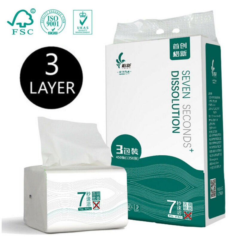 Toalettpapper bulk snabbt upplösande badpapper badrum hushåll 3 lager 450 ark