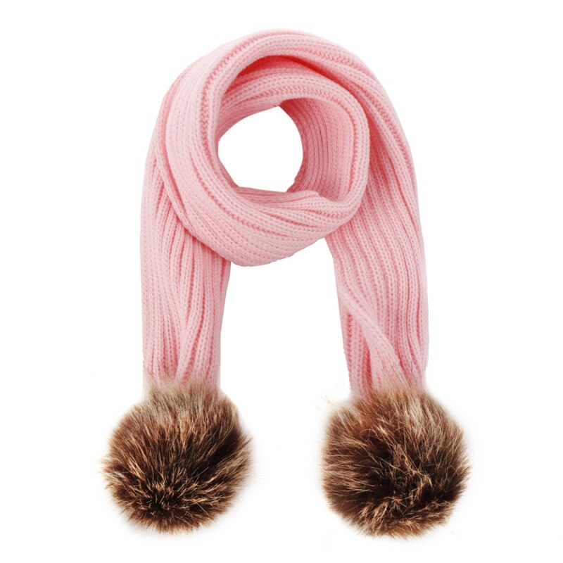 Leuke gebreide kinderen hoed met een sjaal dubbele bal faux fur hoeden sjaals set winter accessoires voor baby sjaal muts kids: 1
