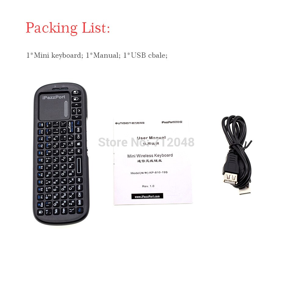 Original iPazzPort 19s Russian Keyboard 2.4G Mini Wireless Keyboard Air Mouse with Touchpad for Google Android TV Box, Mini PC,