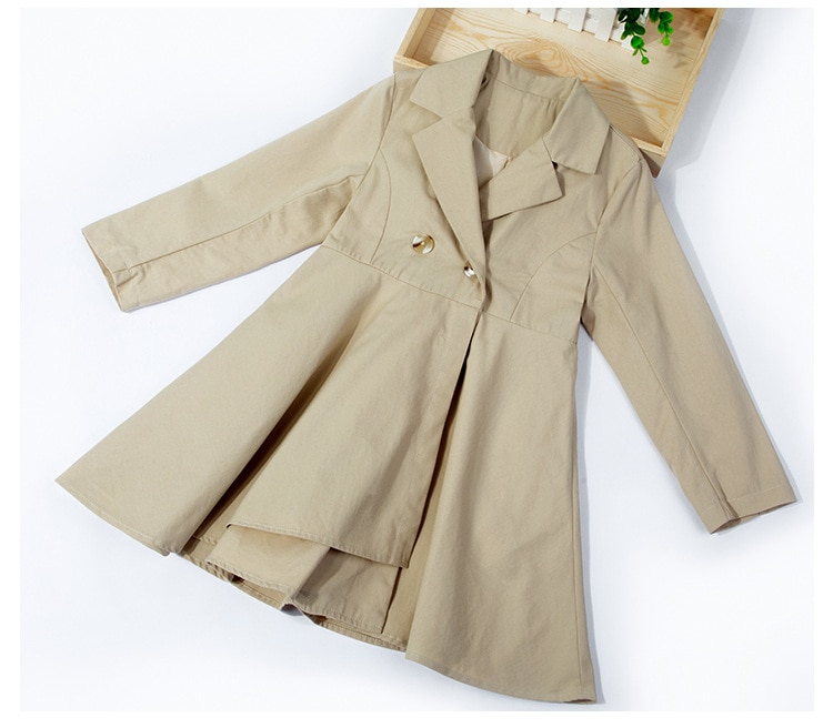 Meisjes Trenchcoat Herfst Winter Mode Effen Kleur Lange mouwen Katoenen Kinderen Trenchcoat Meisje Kinderen Jas 6-14 jaar: Beige / 14