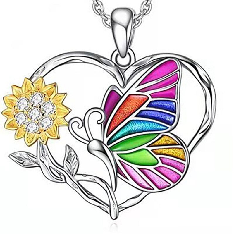 Schmetterling Blume Herz Halskette Mädchen Damen Sonnenblume Anhänger Valentinstag murmeln der Schild Freundschaft Liebe Schmuck: Ursprünglich Titel