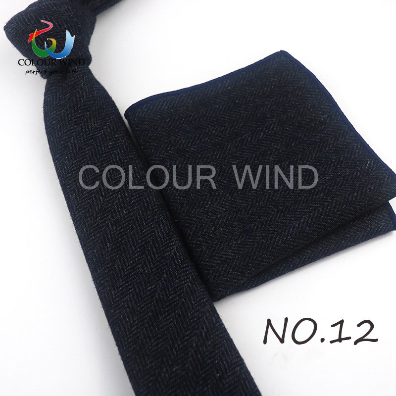 Formal Men's Wool Neck Ties Narrow Striped Solid Color Ties Set Soft Pocket Square Handkerchief Sets Lots: 12