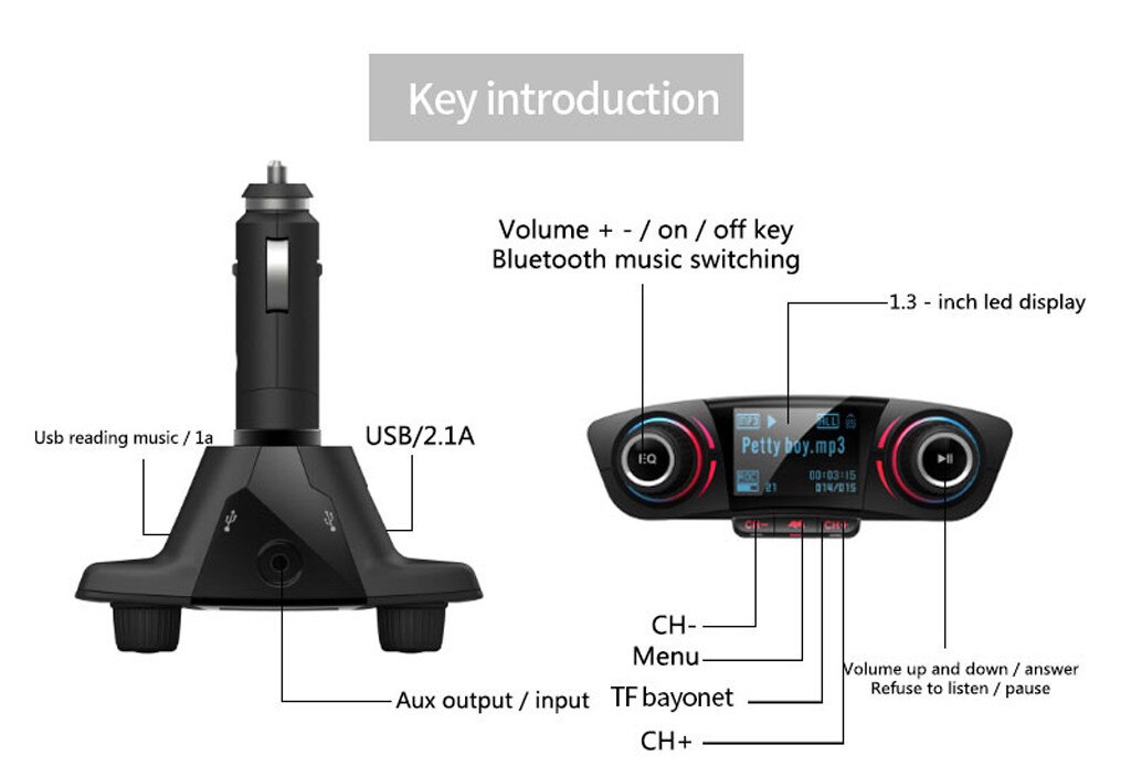 Bluetooth Draadloze Auto Mp3 Speler Handsfree Car Kit Fm-zender A2DP 5V 2.1A Dual USB LCD Display Car FM modulator