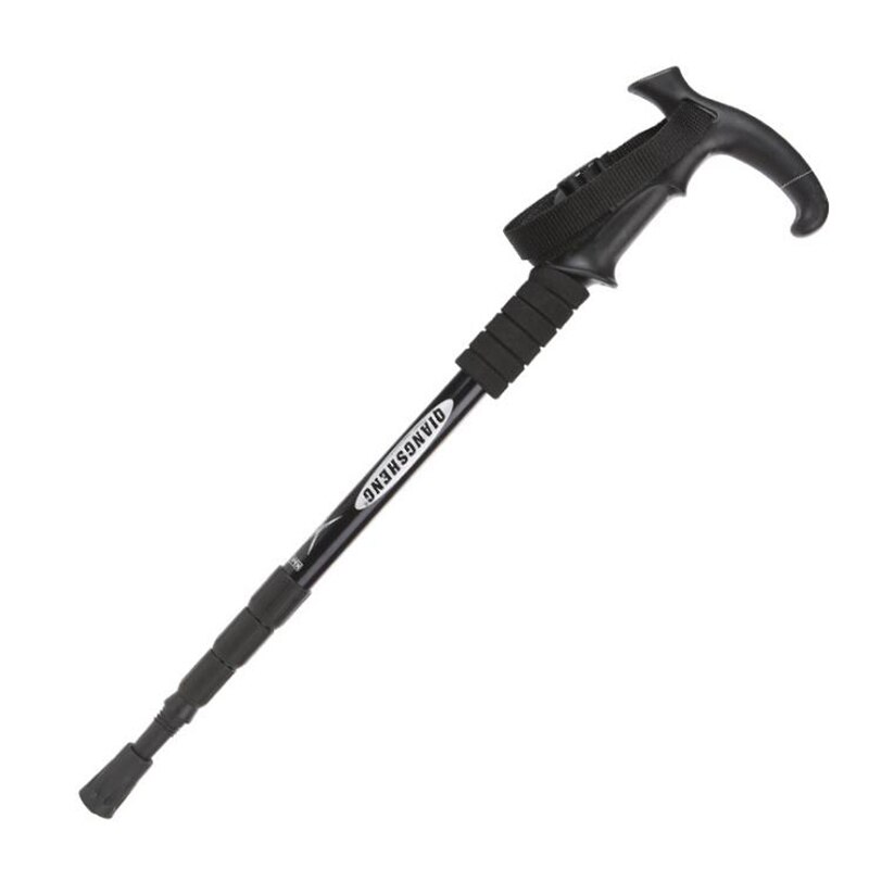 Palo de senderismo, bastón de trekking retráctil de aluminio, bastón telescópico para caminar, palo de trekking plegable: Black