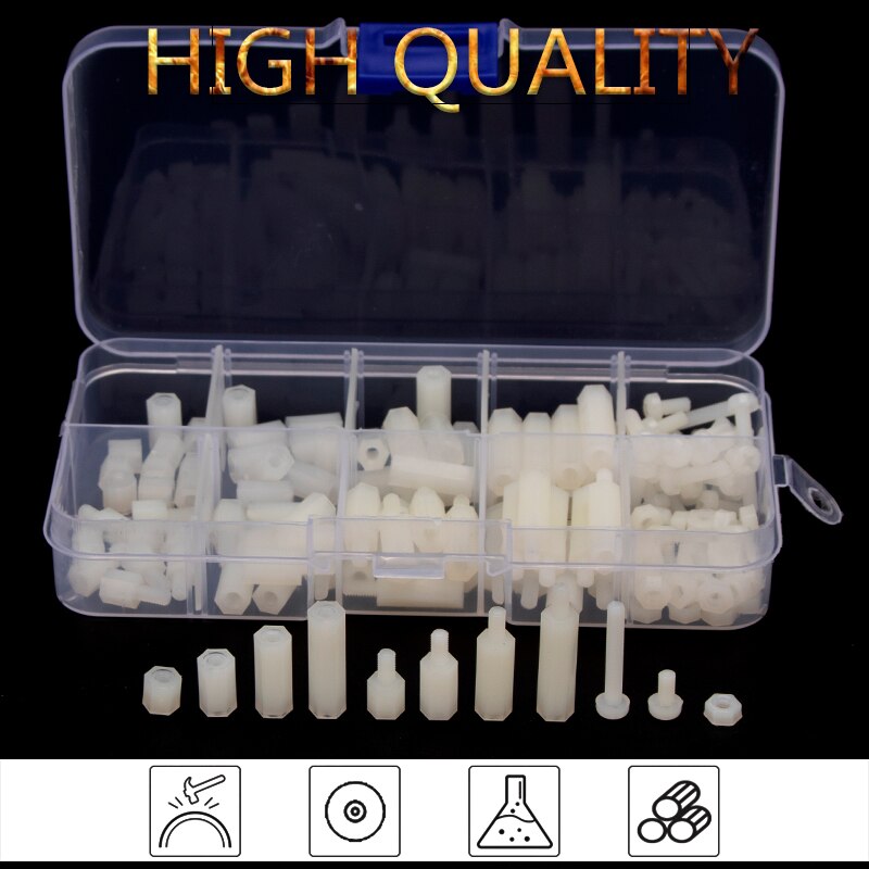 M3 mannelijke vrouwelijke zeskant nylon afstandshouder afstandsschroef witte afstandsschroef kunststof schroefmoer assortiment kit 150 stuks/set