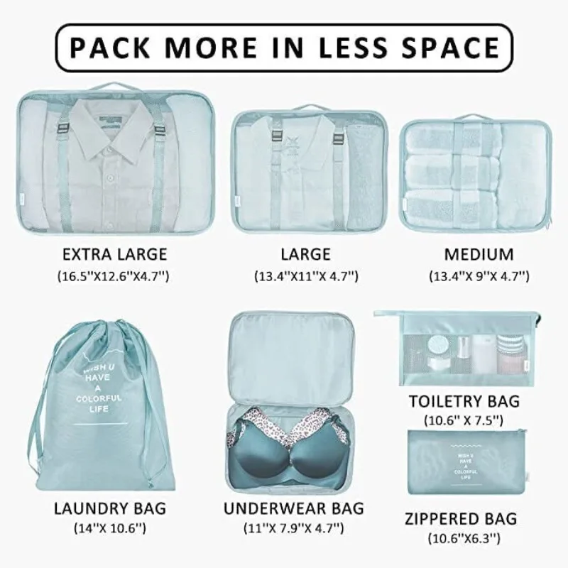 7-delige set reisorganisator opbergzakken koffer verpakking kubussen set koffers draagbare bagage kleding schoen netjes zakje opvouwbaar