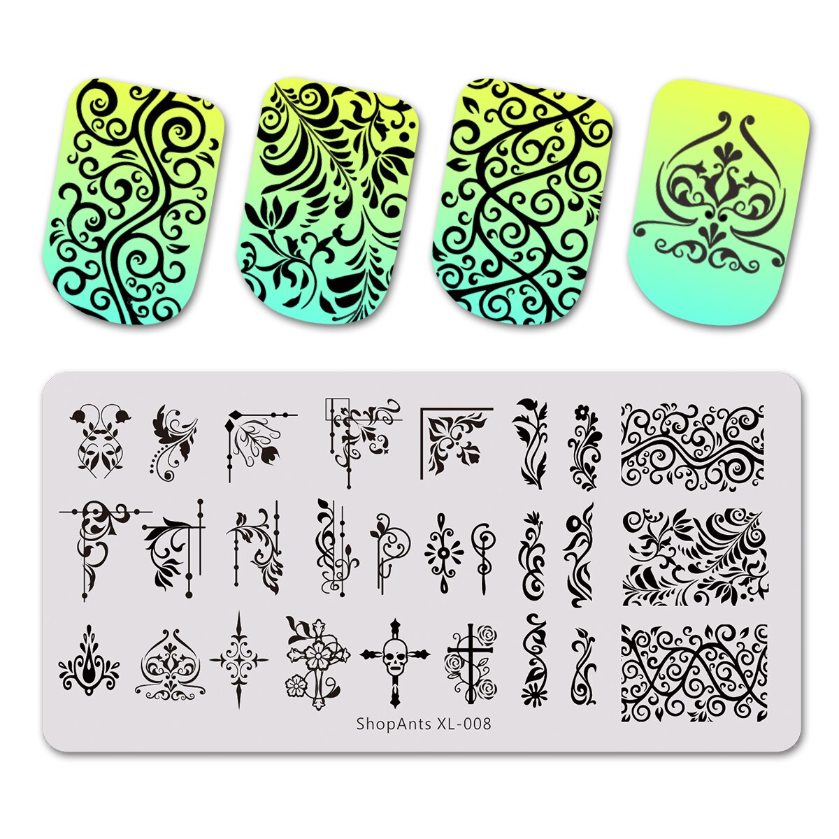 SHOPANTS 6*12cm Rectangle Nail Stamping Plates Leaf Flowers Butterfly Nail Art Stamp Templates Stencils Polish Manicure: 08