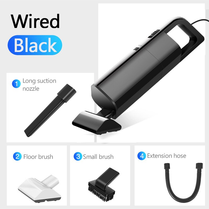 Car Vacuum Cleaner Wet and Dry 12V 120W 4000Pa Wired/Wireless Handheld Auto Vacuum Cleaner Universal Strong Suction Home Vacuum: Black Wired
