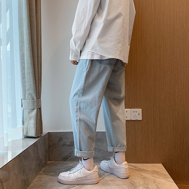 Jean homme pleine longueur droit drapé grande taille 3XL hong-kong Style masculin décontracté ample Vintage Simple tout Match Ulzzang