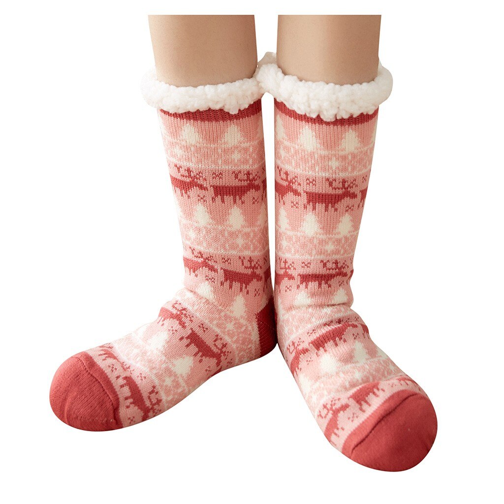 Kerst Sokken Vrouwen Katoenen Sokken Print Dikkere Anti-Slip Vloer Sokken Tapijt Sokken Dikker Winter Fleece Sok Vrouwen Warm: Pink