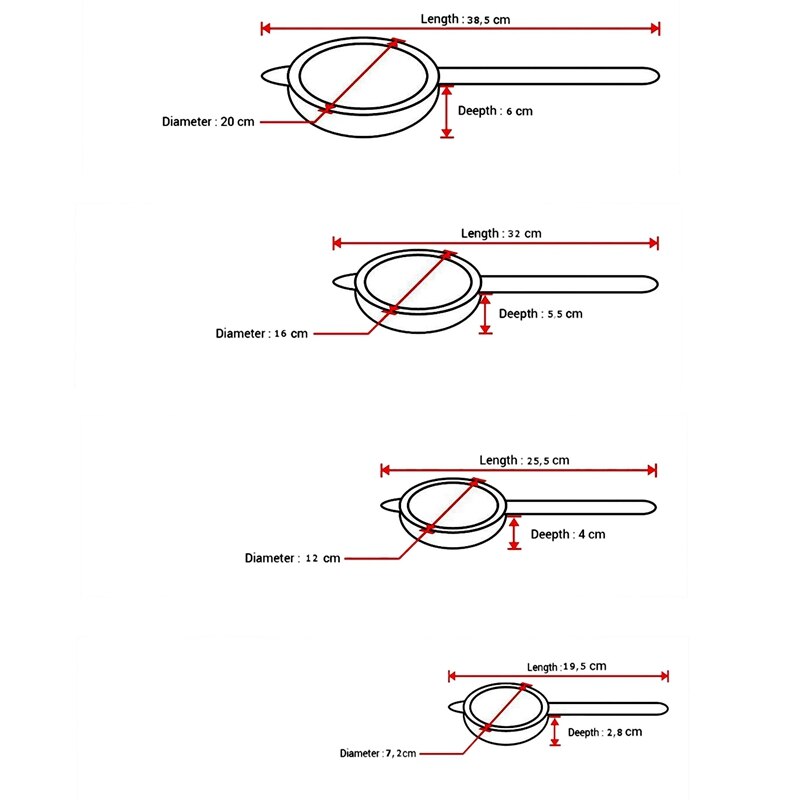 4 Stuks. Vergiet Zeef Vergiet Zeef Set 7/12/16/22 Cm Gemaakt Van Roestvrij Staal-Noodle Zeef Schaumlffel Icing suiker S