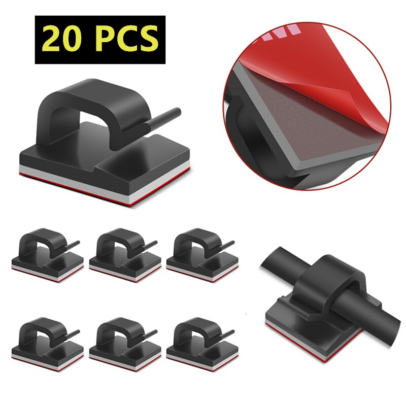 20pcs Wire Cable Management Organizer Desktop Cable Cord Clips Mouse Headphone Holder Data Telephone Line Cable Winder Tidy: Black