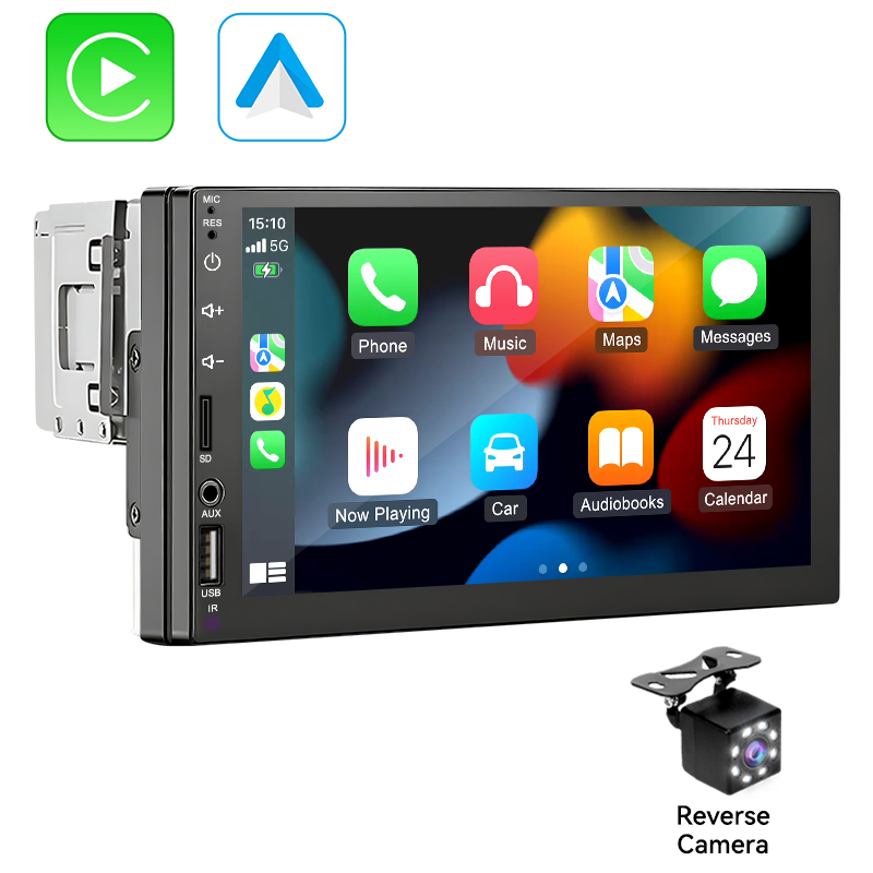 VENBES 7 "Radio Universal para coche CarPlay Android Auto 1 DIN reproductor Multimedia pantalla táctil Mirrorlink BT Audio automático: Gris