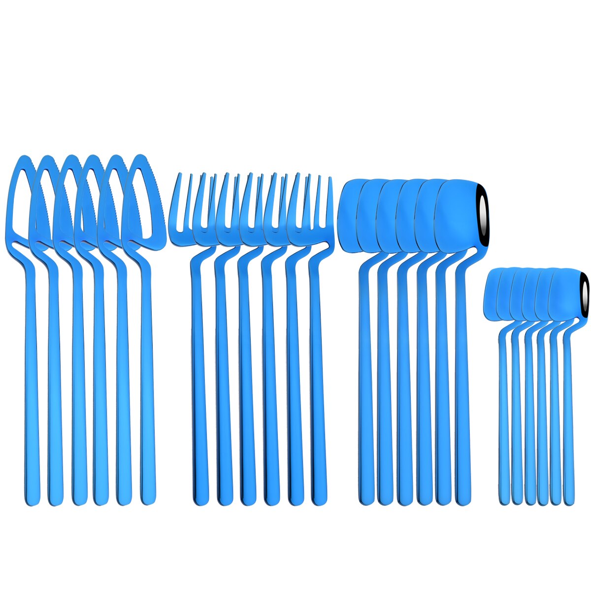 Stainless Steel Cutlery Silverware Forks Spoons Knives Dinnerware Sets Dishwasher Safe Tableware Set 24 Pieces with Tea Fork: Blue