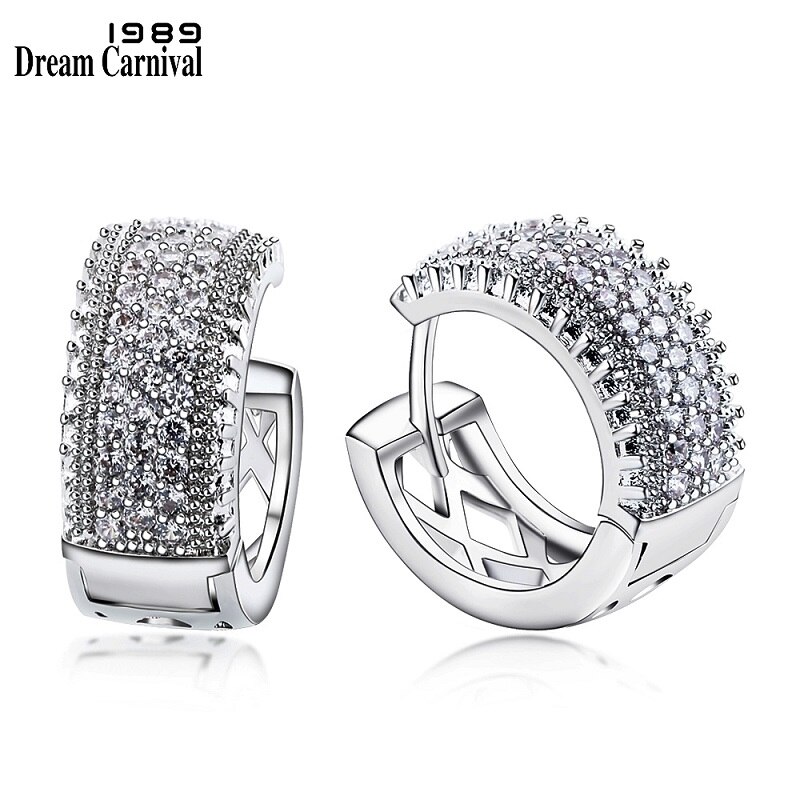 DreamCarnival 1989 Arrivals Small Hoop Earrings for Women Rhodium Color Half White Cubic Zirconia Boucle d'oreille SE24113: Default Title